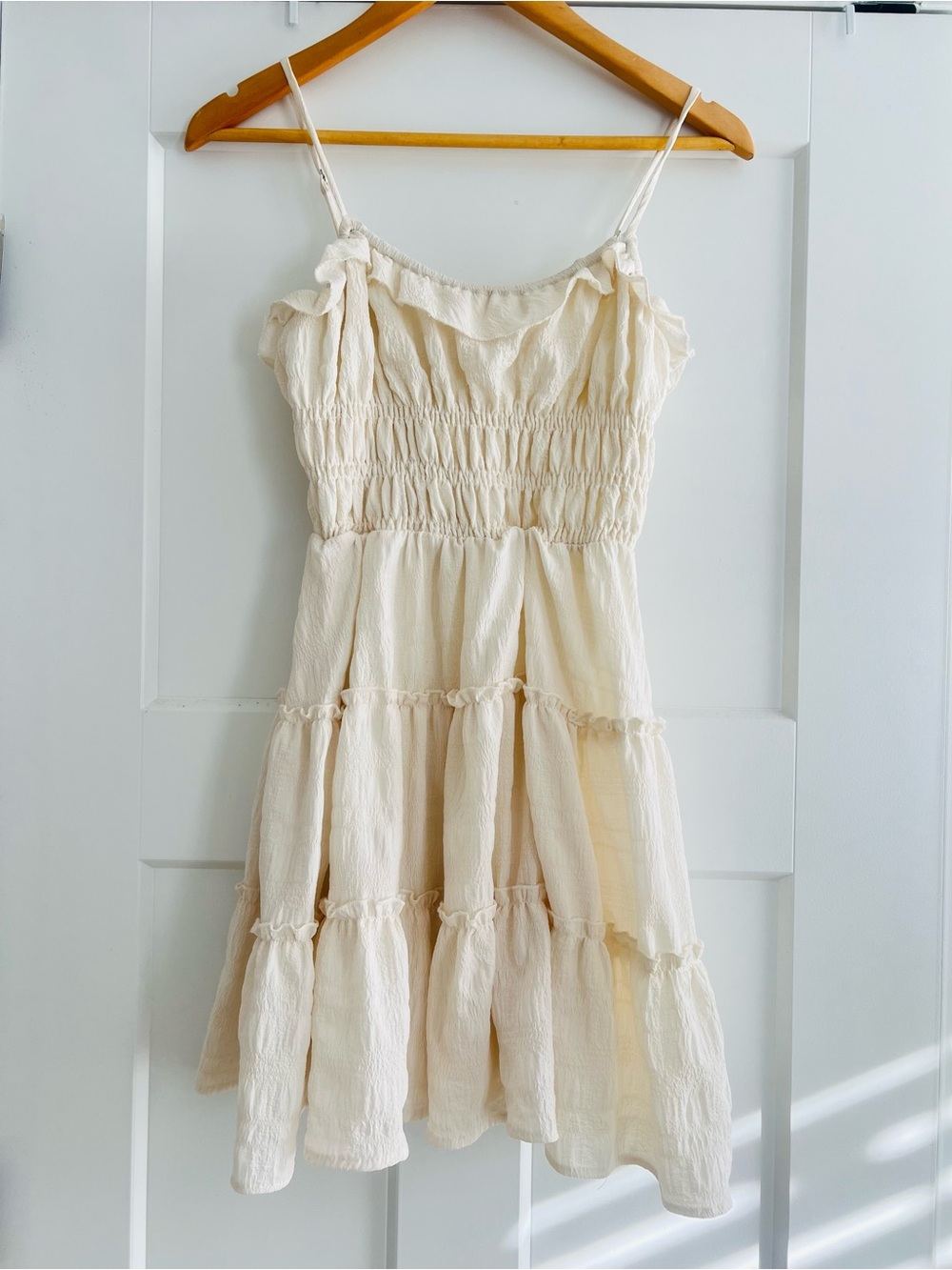 Altar’d State Smocked Ivory Ruffle Tiered Dress Size XS